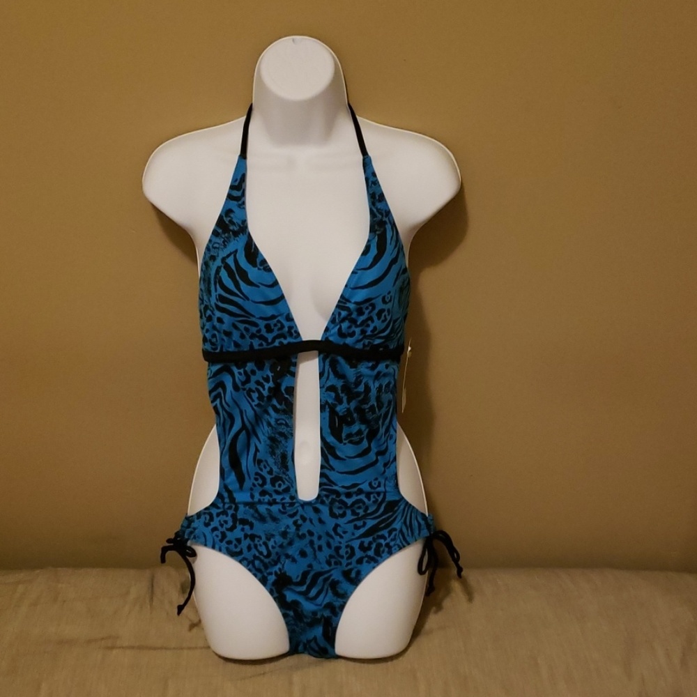 Blue and Black Leopard printed bathing suit
